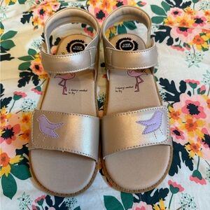 Livie & Luca Girls' Rose Gold Sandals with Lilac Bird Appliqués NEW